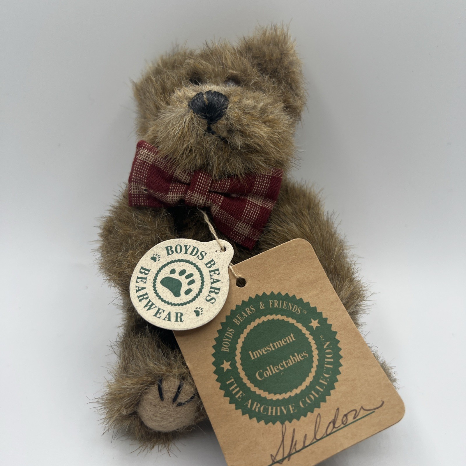 Boyds Bears Plush w/ Heart & Bow Tie 6″ 1990-98 Sheldon Archive Collection NWT