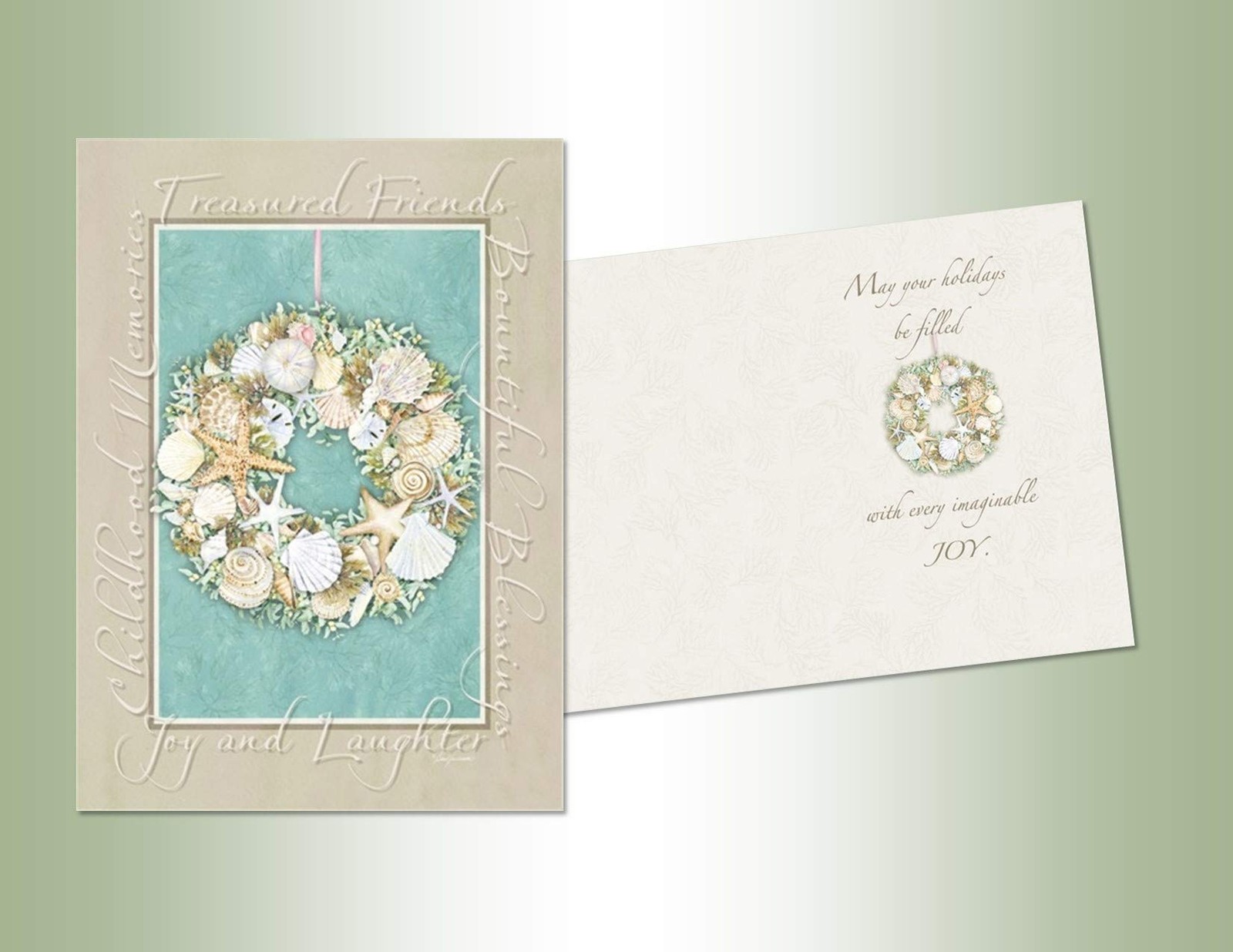 18 Christmas Cards and Envelopes, Starfish Wreath