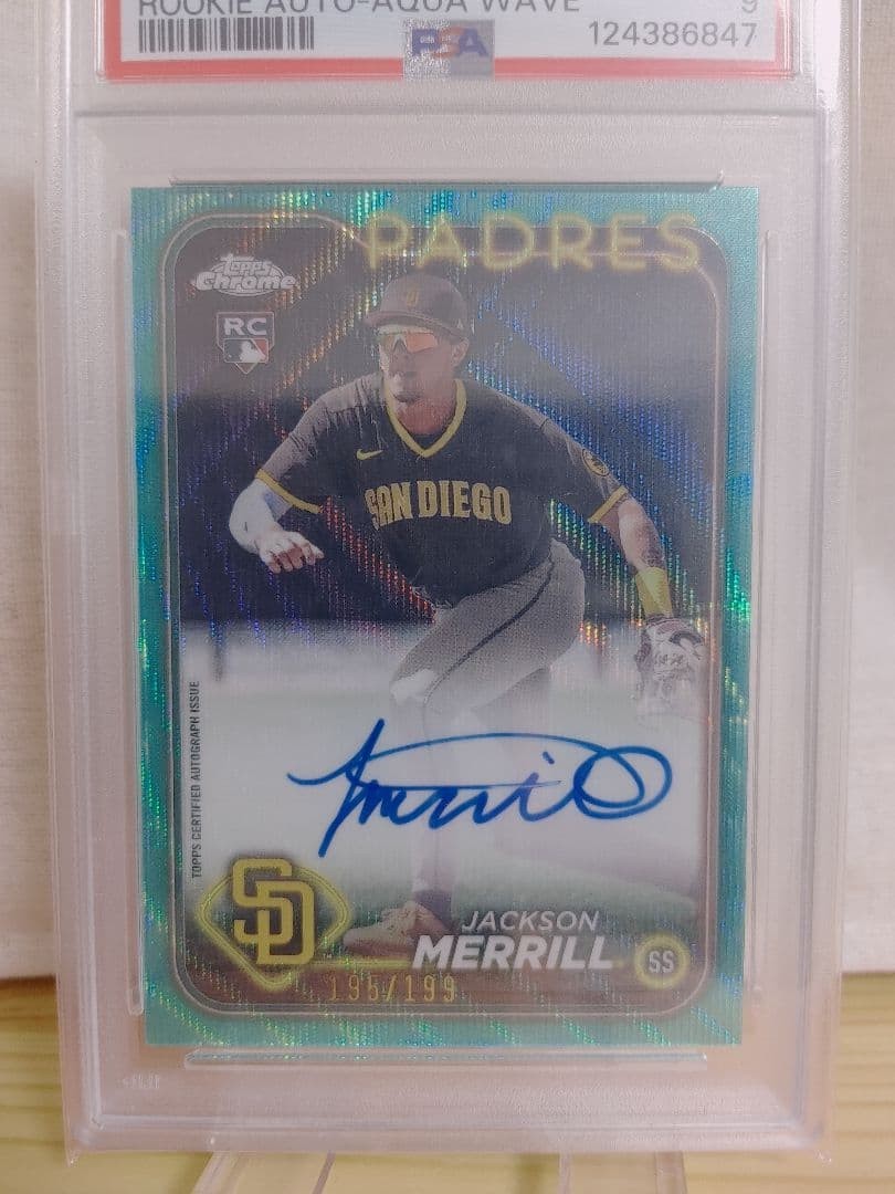 Jackson Merrill 2024 Topps Chrome Wave Auto RC Padres Rookie Card