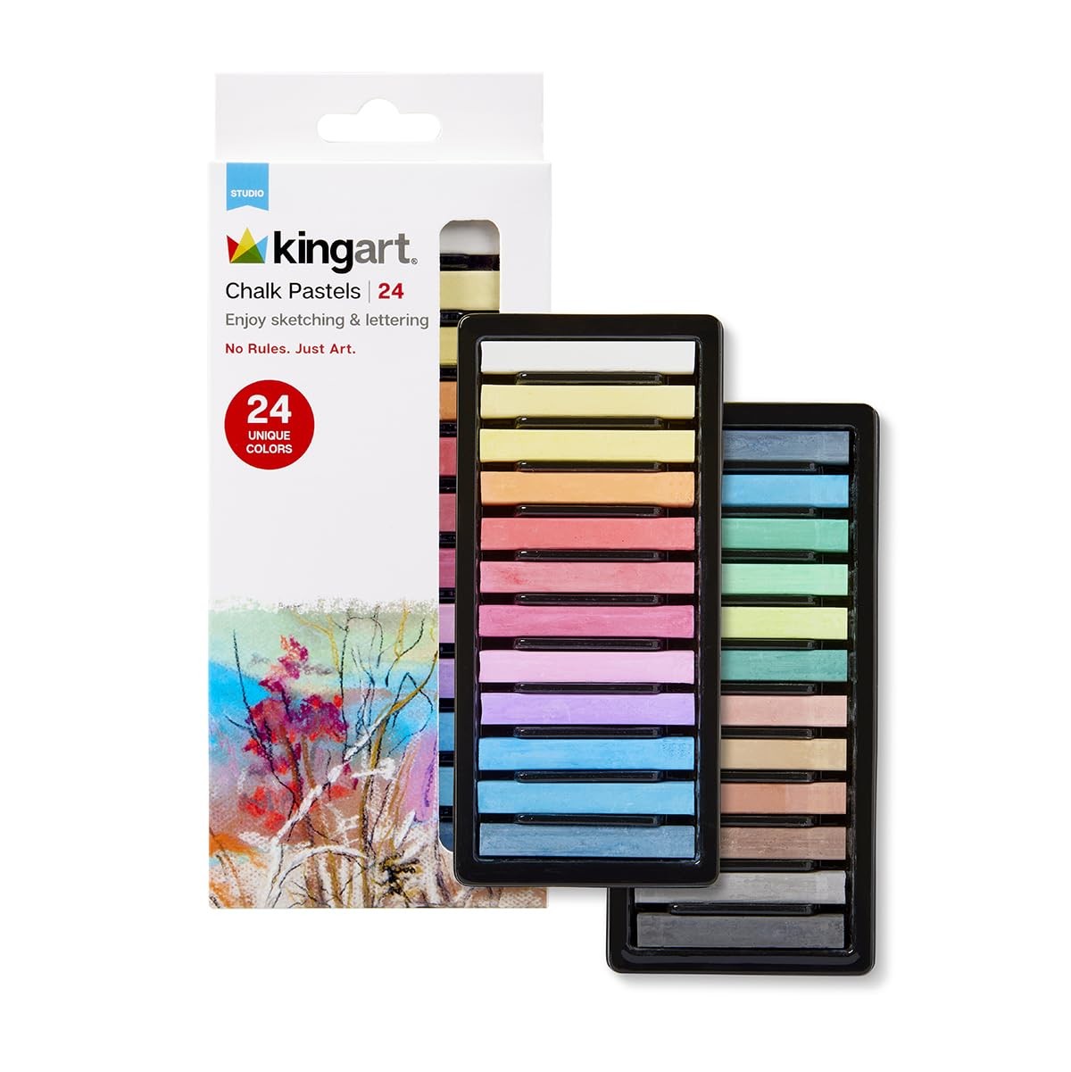 KINGART Pastels Studio Colored Square Chalk 24 Piece, (175-24)