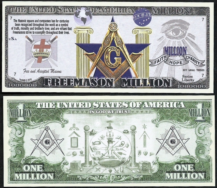 Lot of 500 BILLS Free Mason Symbols Million Dollar Masonic Square & Compass