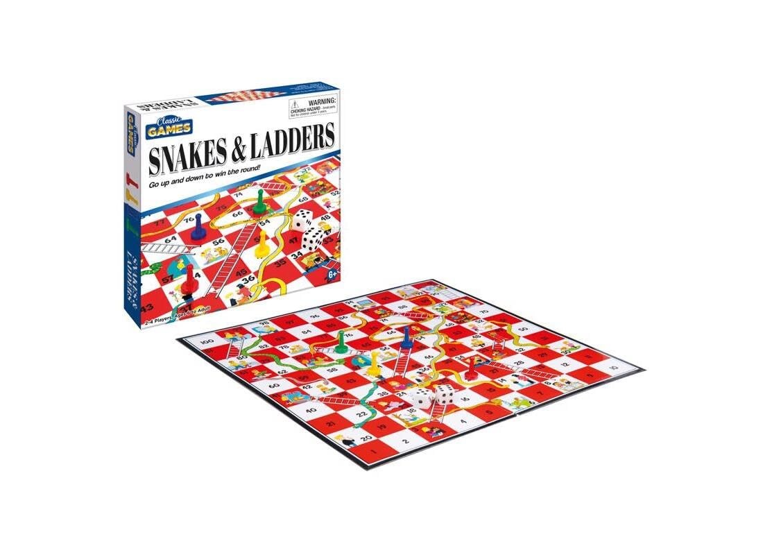 Playmaker Snakes and Ladders Classic Board Game – 8″ Square Compact Box