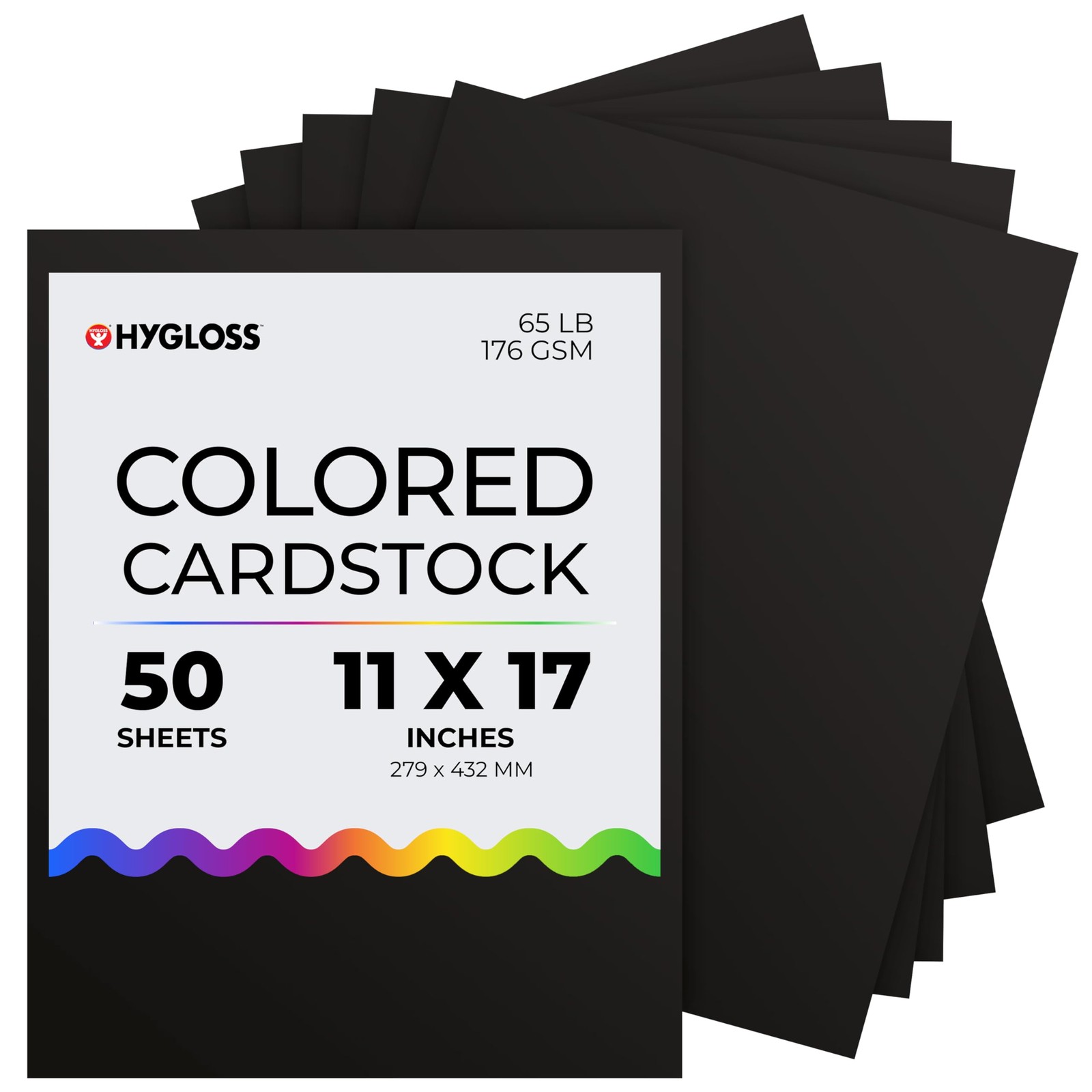 Hygloss Black Cardstock 11″ x 17″ 65 lb Acid-Free 50 Sheets