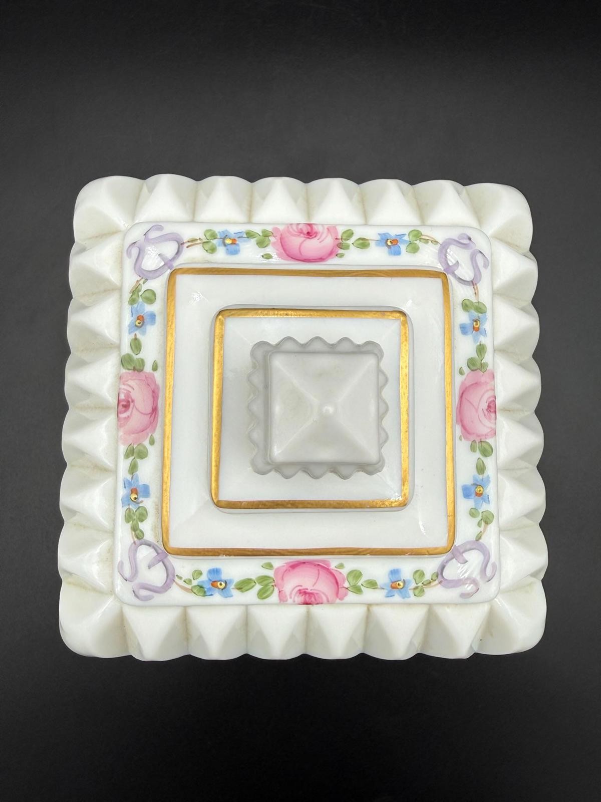 Westmoreland Milk Glass Roses and Bows Covered Compote Hand Painted 1978