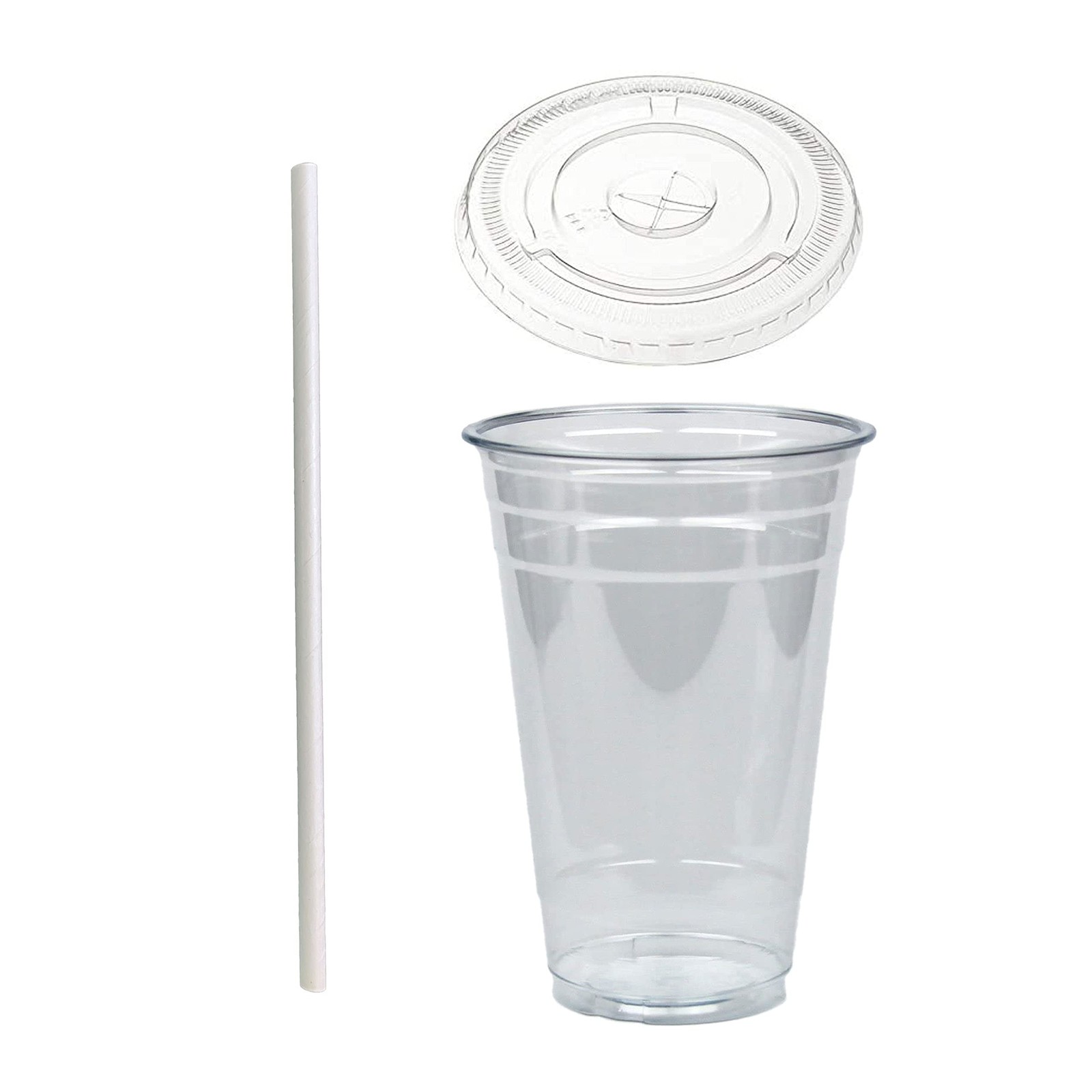 DHG Professional 20oz Disposable Clear Plastic Cups with Lids & Straws, 50-Pack