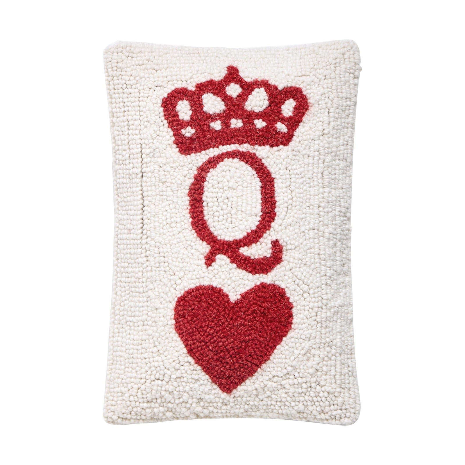 Peking Handicraft Queen Crown Heart Hooked Throw Pillow 12in Red Ivory Decor