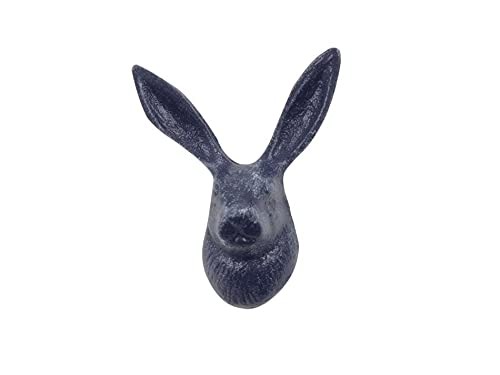 HANDCRAFTED NAUTICAL D√âCOR Rustic Dark Blue Cast Iron Decorative Rabbit Hook 5″