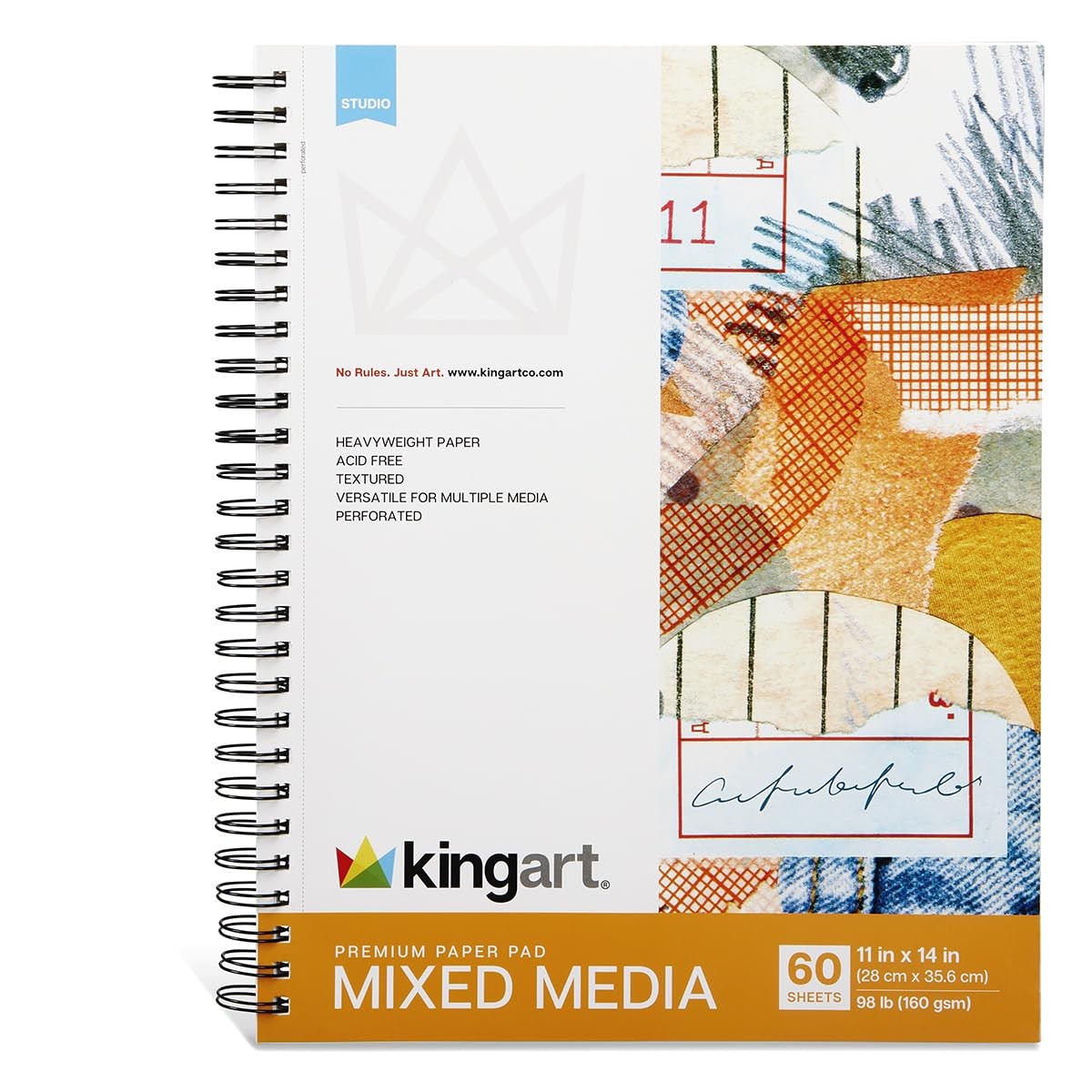 KINGART Mixed Media Paper Pad 11×14 60 Sheets 98lb Spiral Bound Acid-Free