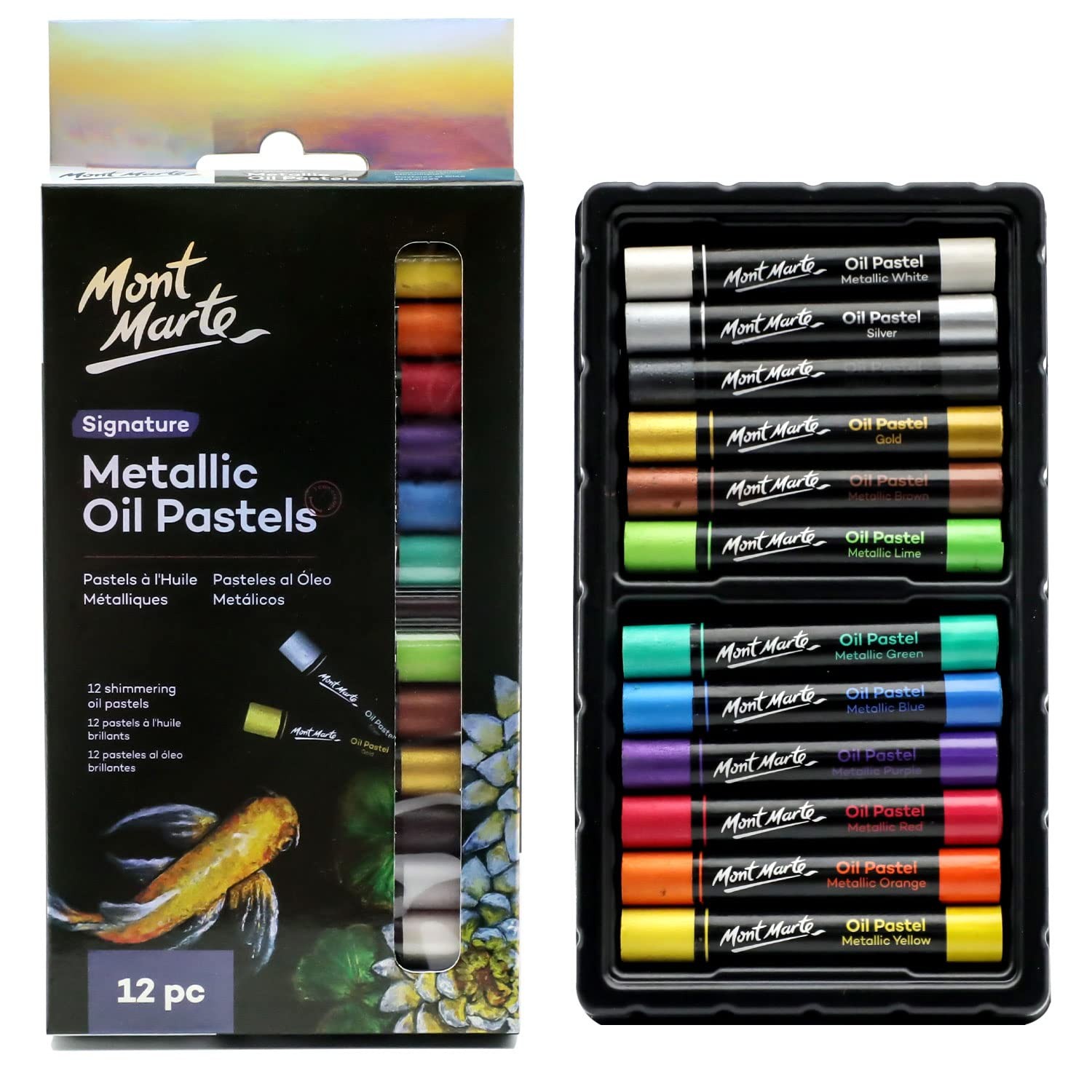 Mont Marte Metallic Oil Pastels 12pc, Assorted Vibrant Colors for Art & Craft