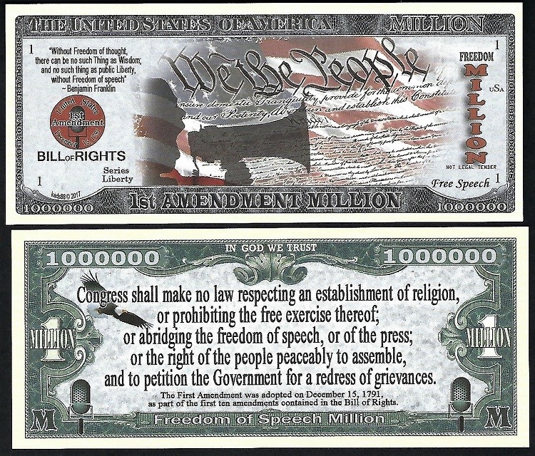 Lot of 500 BILLS – First (1st) Amendment /Freedom of Speech MILLION DOLLAR BILL