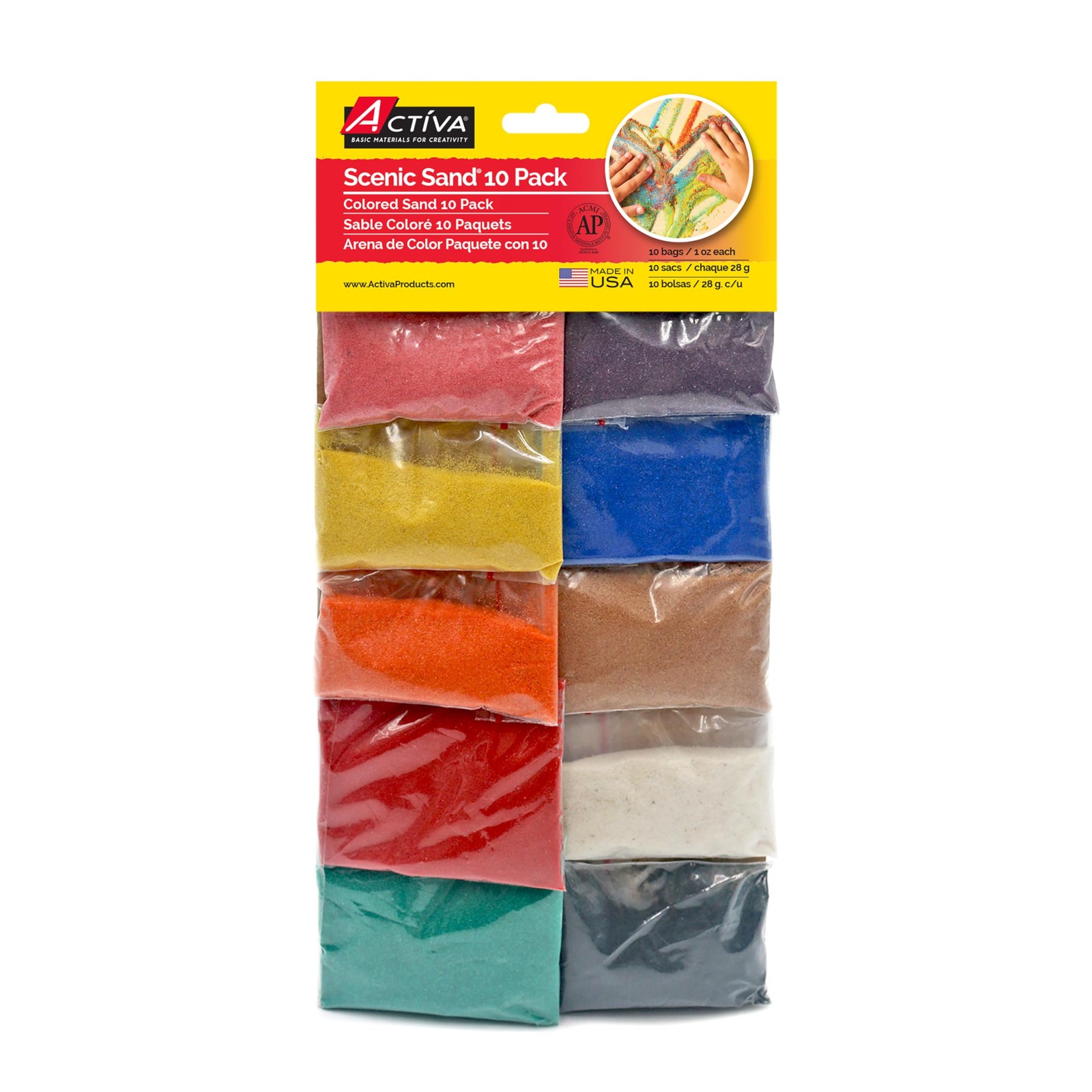 Activa Scenic Colored Sand Set, 10 x 1 oz, Rainbow Assortment for Arts & Crafts