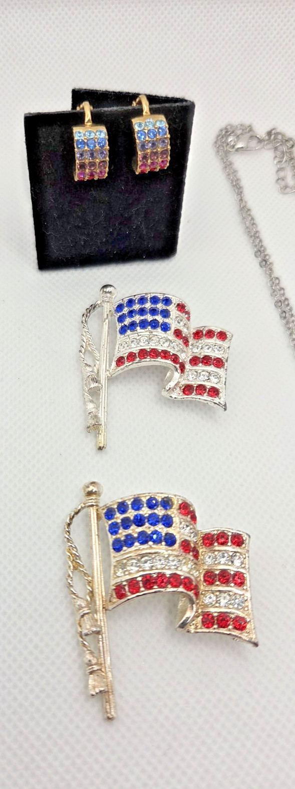 USA 4th of July Jewelry Lot Napier Flag Pins Givenchy Earrings Silver Necklaces