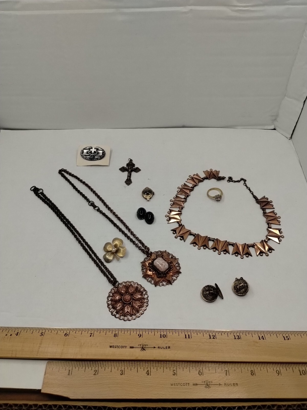 Vintage Estate Sale Nice Jewelry Lot Necklaces Medals Ring Earrings