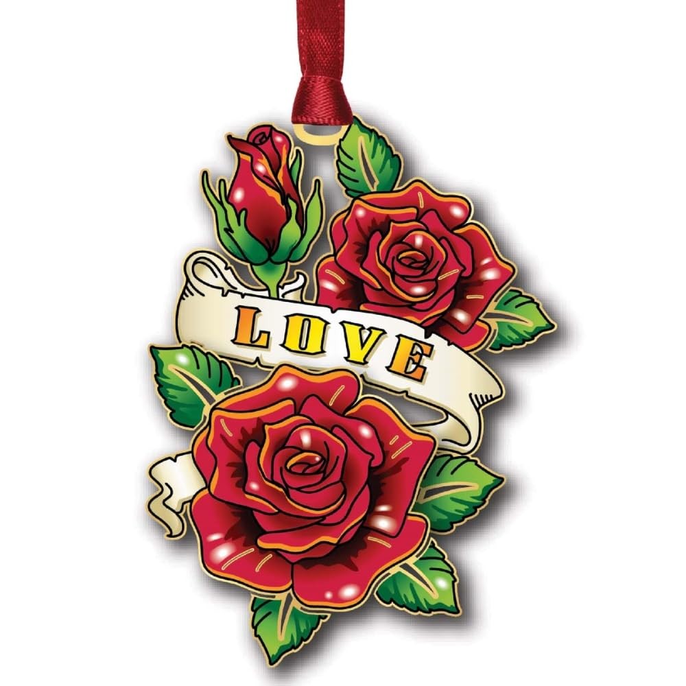 Beacon Design Rose Tattoo Christmas Ornament, Red Floral Hanging Decoration