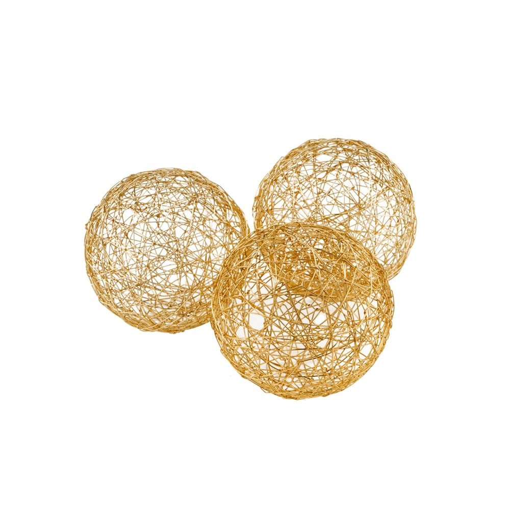 Modern Day Accents Gold Wire Spheres Set of 3 4 Inch Shiny Steel Decor