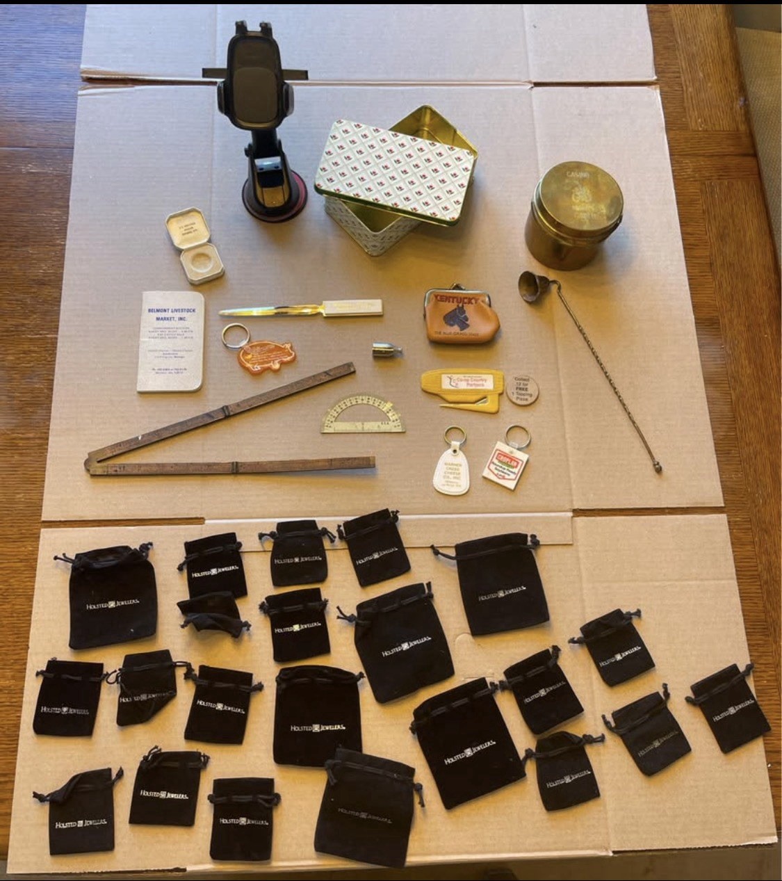 Vintage Estate Junk Drawer Lot Advertising Brass Folding Rule Tin Coin Purse 20+