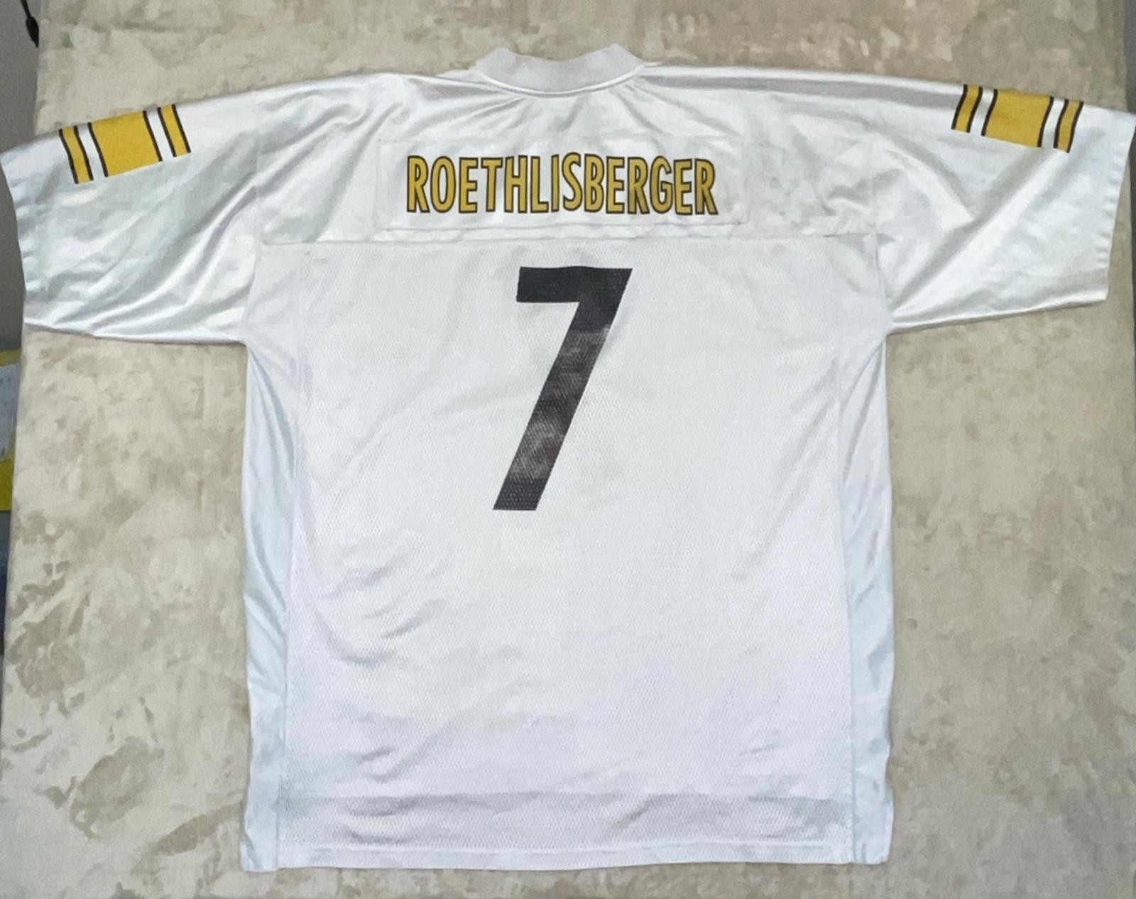 Vintage Ben Roethlisberger #7 Steelers Reebok NFL Jersey White XXL *STAINS*