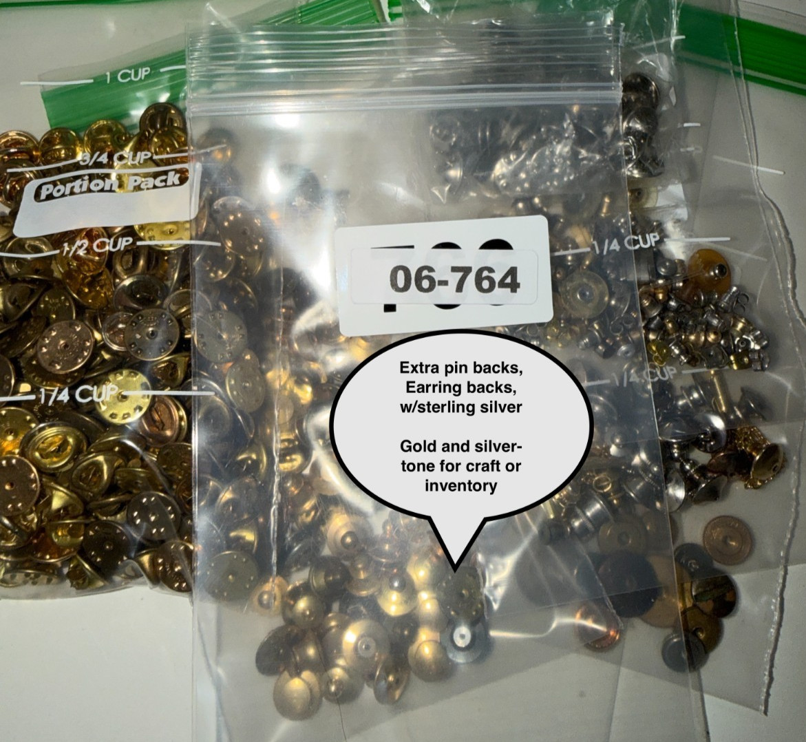 Huge Lot of Pin, Earring Backings Various Styles, Gold & Silver Toned 06-764