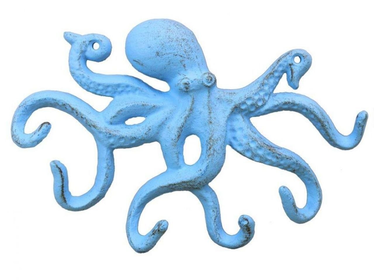 Hampton Nautical Octopus Hook Cast Iron 11in Rustic Antique Light Blue Decor