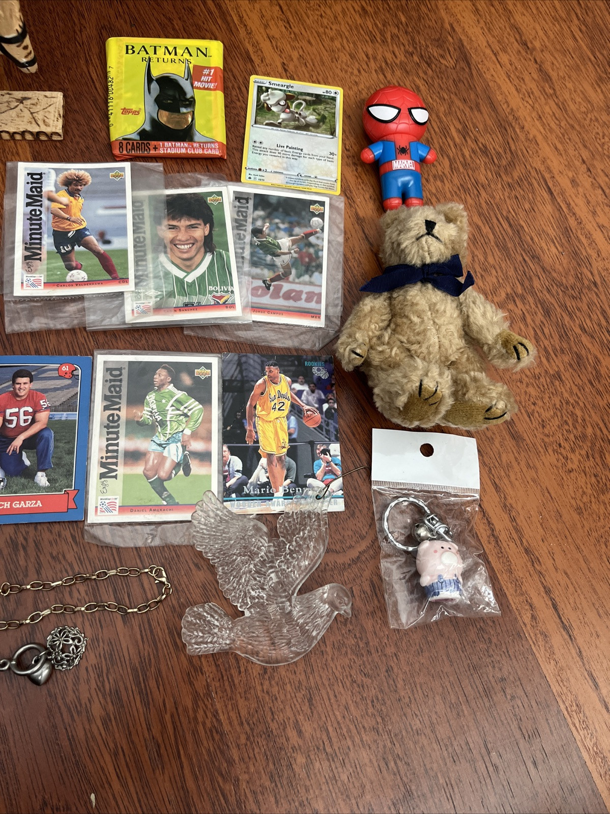 Junk Drawer Lot Vintage Jewelry Bracelets Trading Cards Brooches Misc.