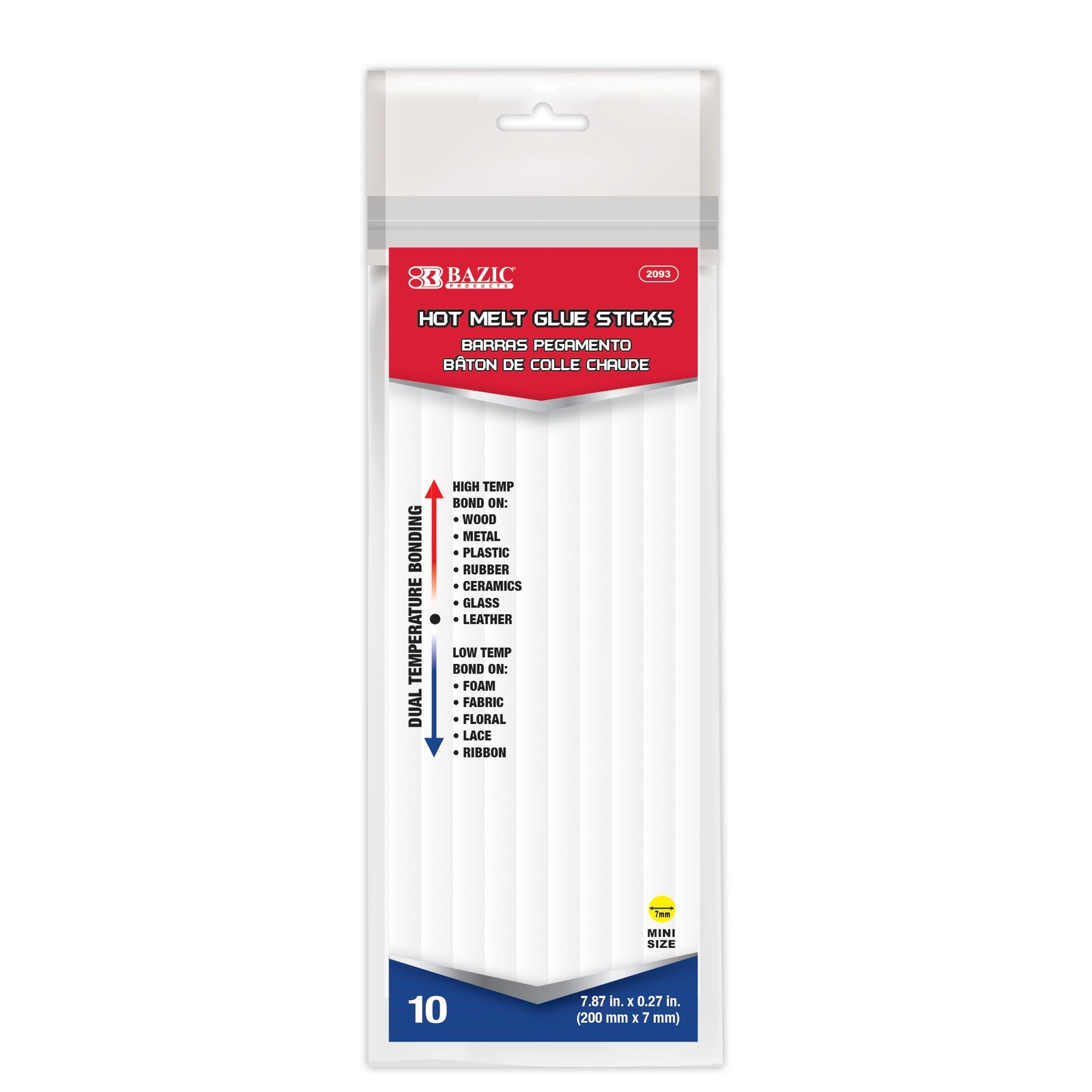 BAZIC Dual Temp Mini Hot Melt Glue Sticks 7.87″ x 0.27″, High and Low Temp