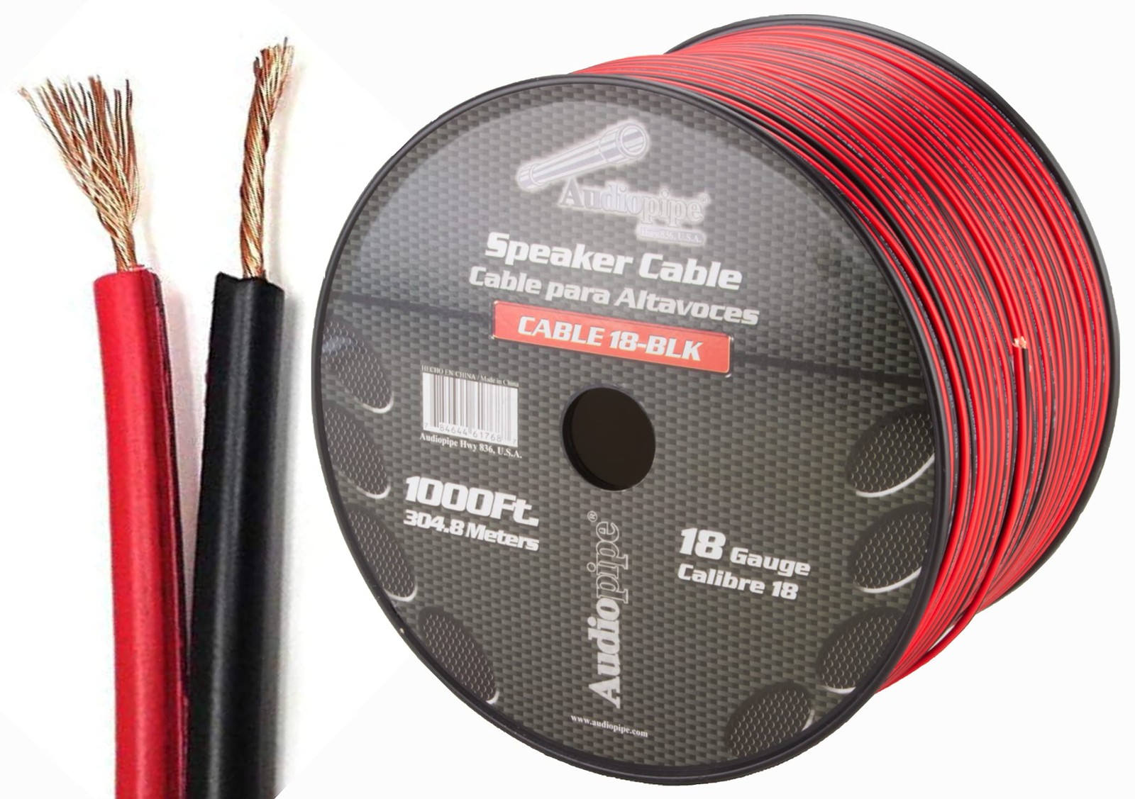 Audiopipe CABLE18BLACK Speaker Cable 18 Ga. 1000 Audiopipe; Red + Black