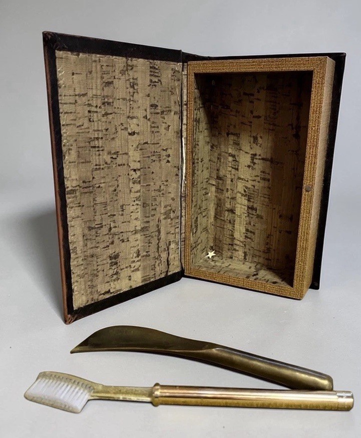 Vintage Gentleman’s Valet Set Book Box Brass Shoe Horn Hidden Compartment