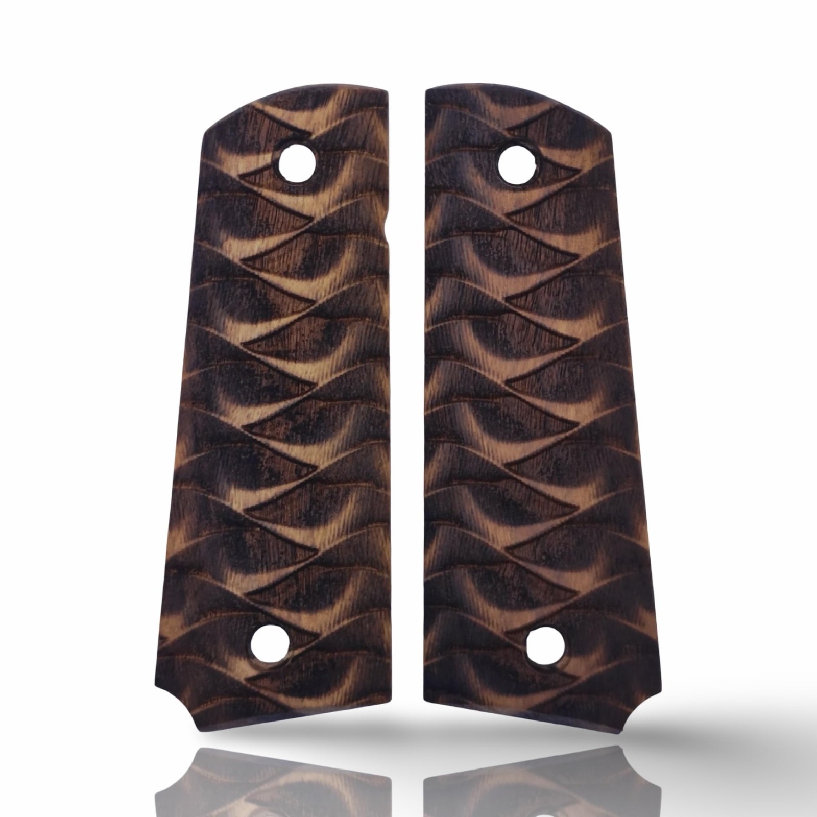 Zib Grips Art Series 1911 Walnut Wood Pistol Grips Engraved Wave Pattern