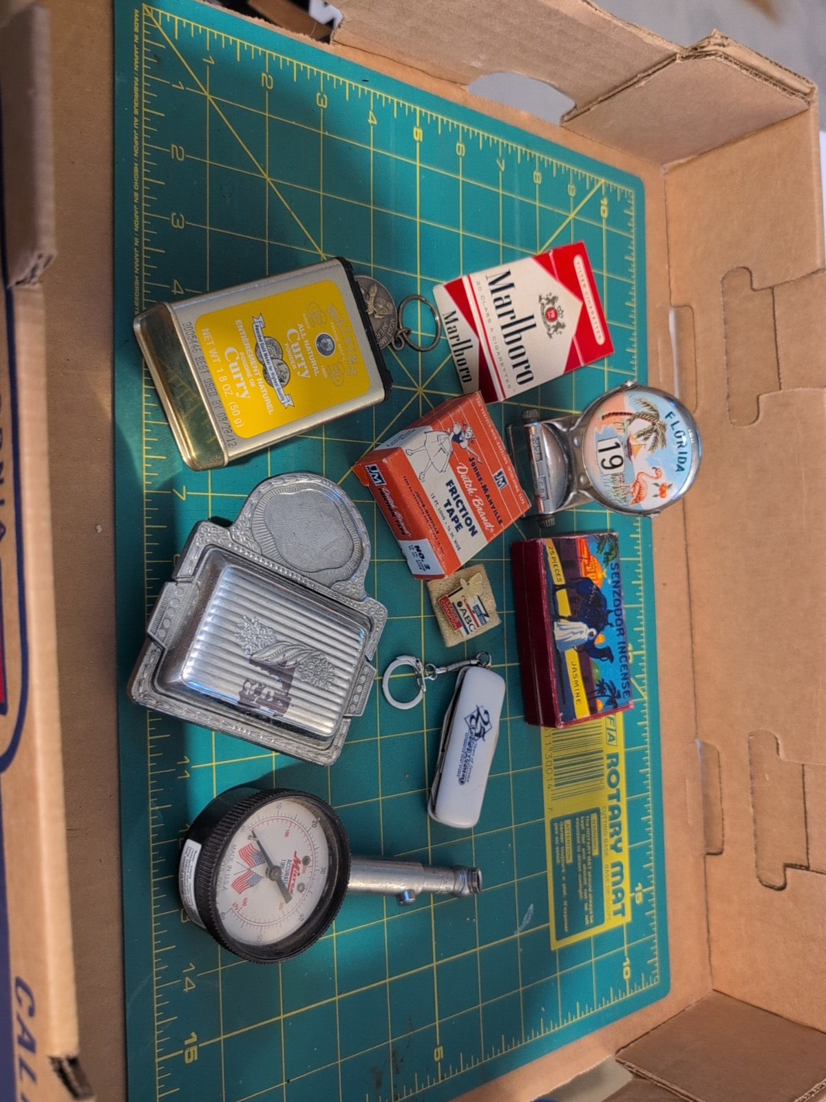 Vintage Junk Drawer Estate Lot Milton Watkins Marlboro Incense Florida Calendar