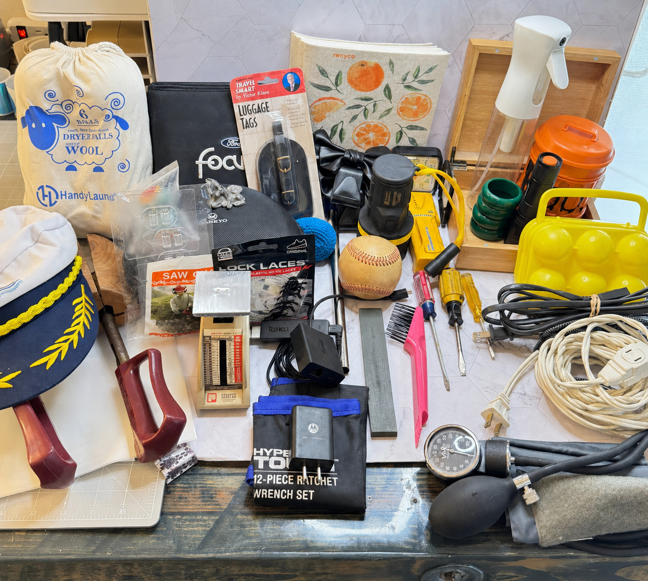 Junk Drawer Lot of 40+ Misc Items Vintage Tools Hat Scale Household Items Etc