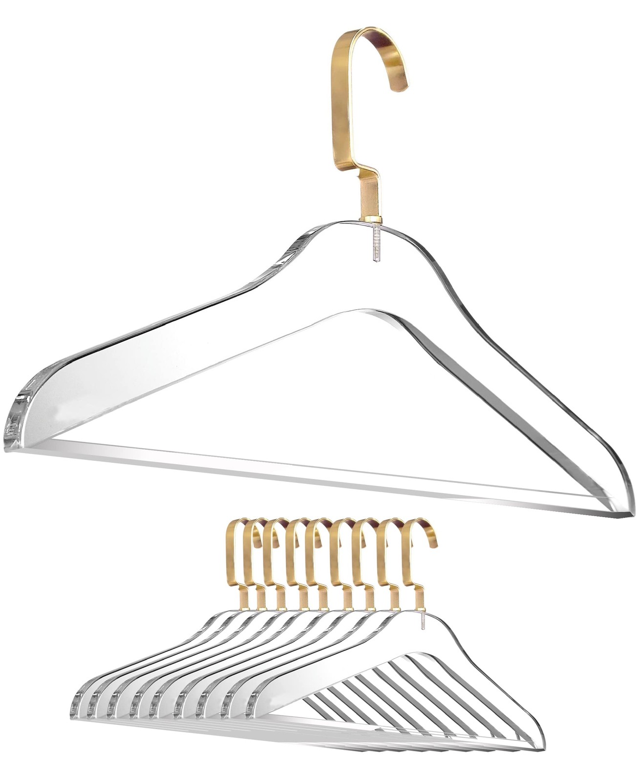 Acrylic Clothes Hangers 10pk Heavy Duty Matte Gold Bar Non Slip Closet Hooks