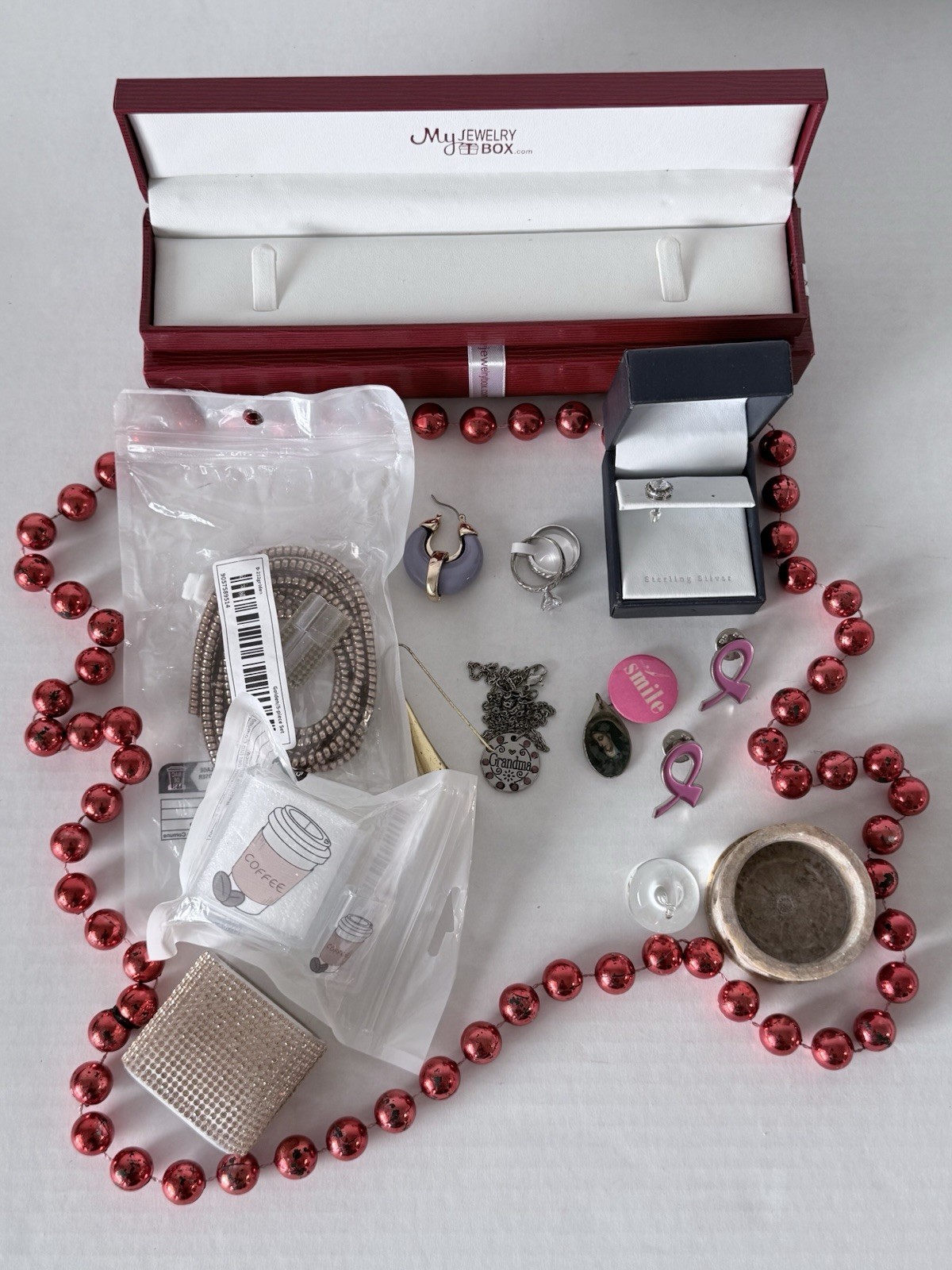 Junk Drawer Lot Jewelry Watches 925 Silver Earring Belts Bags Pins Peanuts