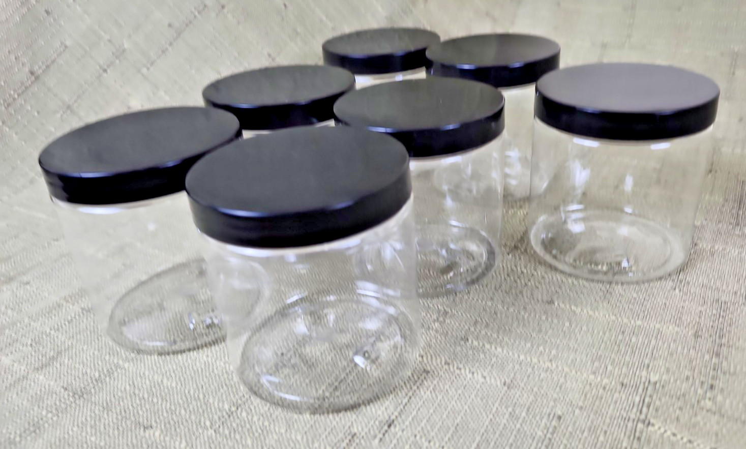Junk Drawer Lot of 10 New Clear Plastic Containers with Black Lids, Two Sizes