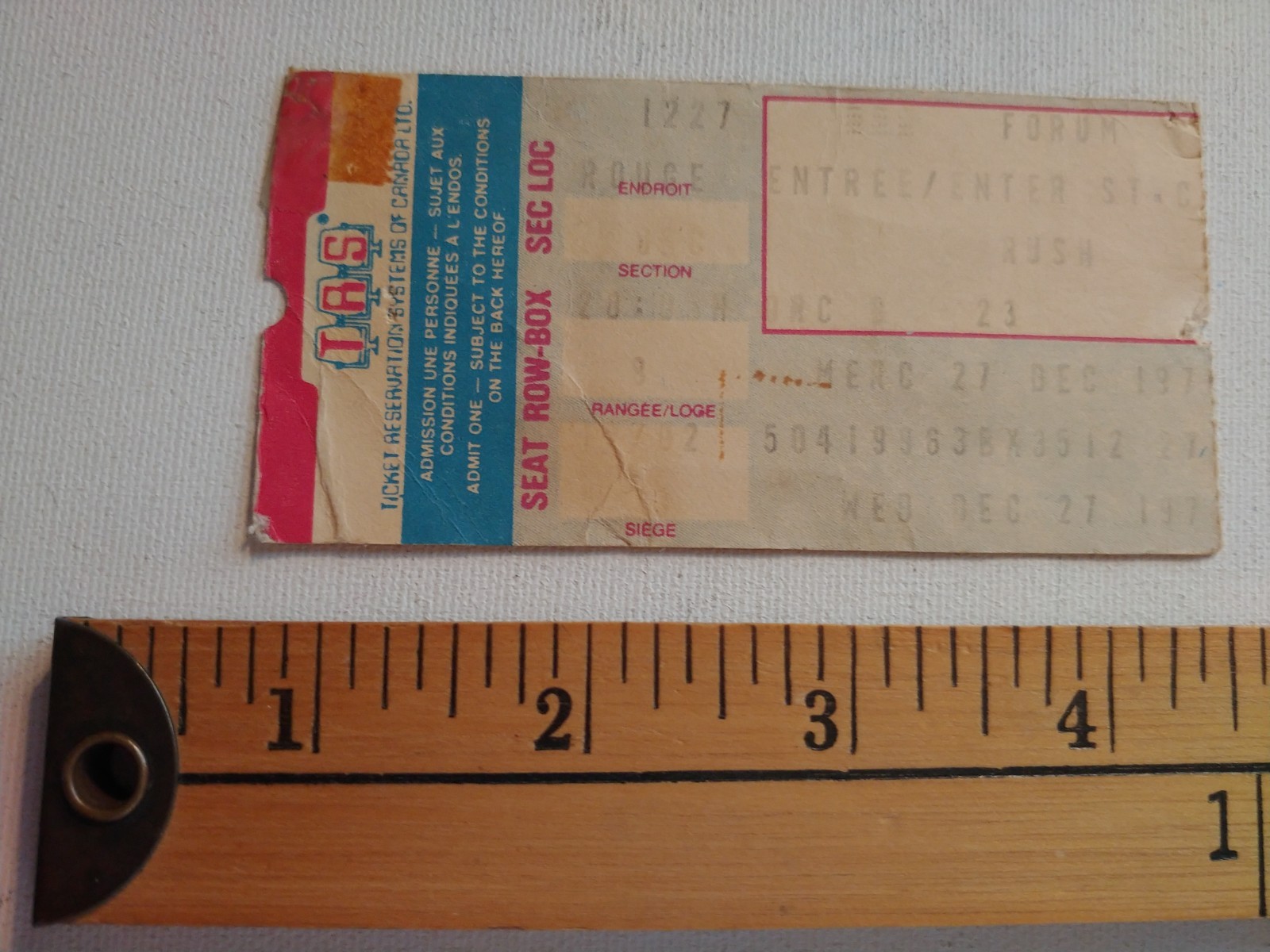 * RARE 70S RUSH MONTREAL FORUM TICKET STUB BAND MUSIC QUEBEC *