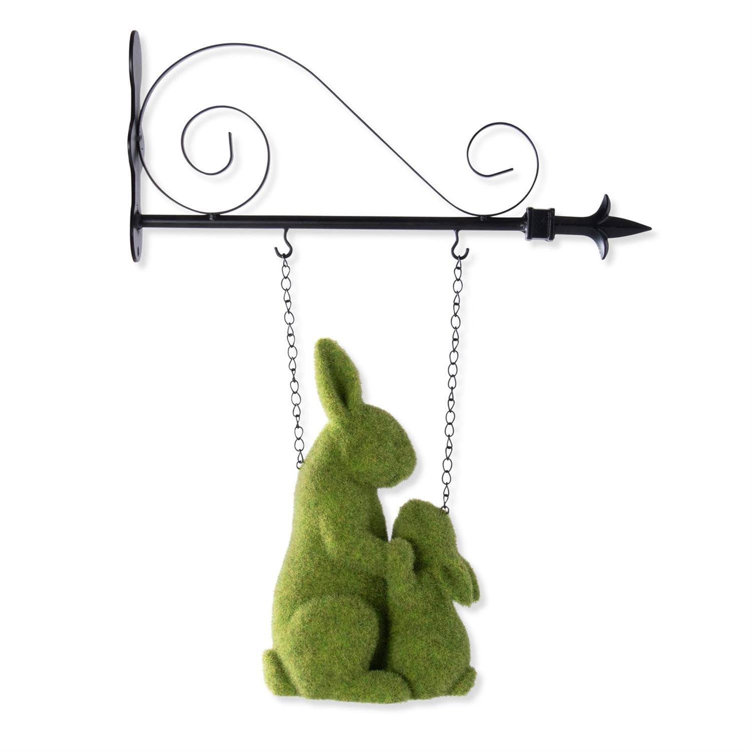 K&K Interiors Moss Mother Child Rabbits 12.25in Garden Decor Green Statue