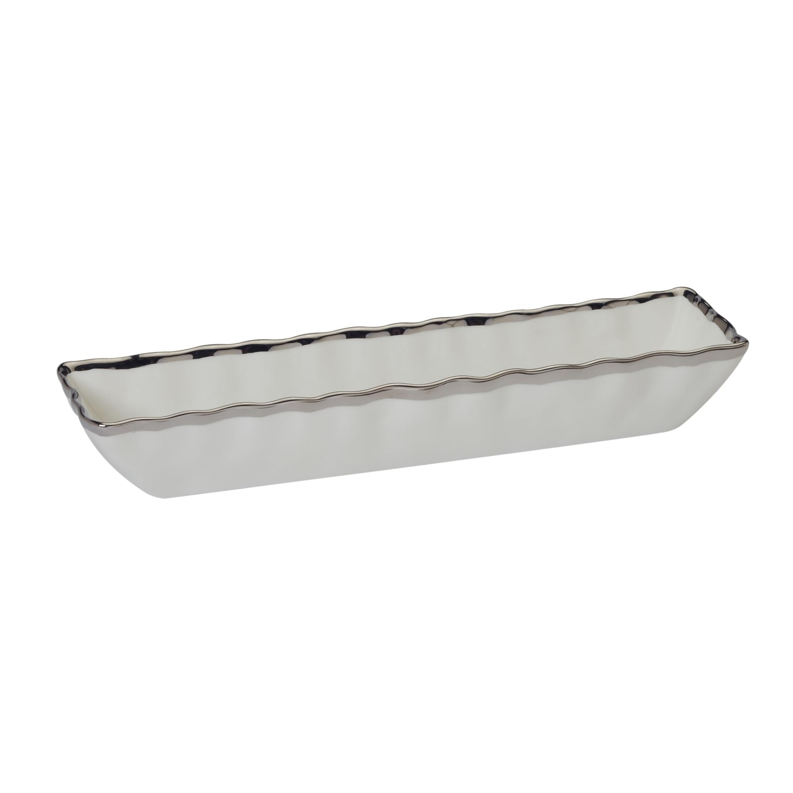Certified International Tray Scalloped Edges Metallic Silver Rim Metal 13 Inch