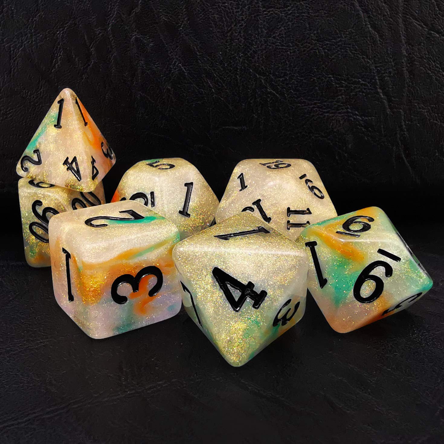 Bescon Magical Stone 7-Piece Polyhedral RPG Dice Set Gold Ore, Polybag