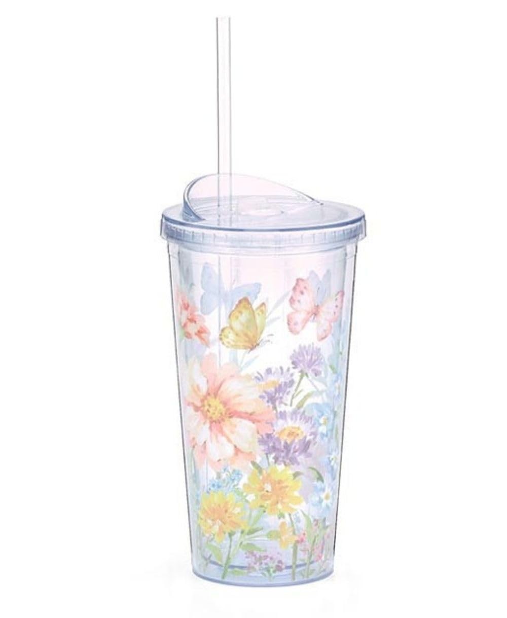 burton+BURTON Wildflowers and Butterflies Travel Cup, 20-Ounce, Clear