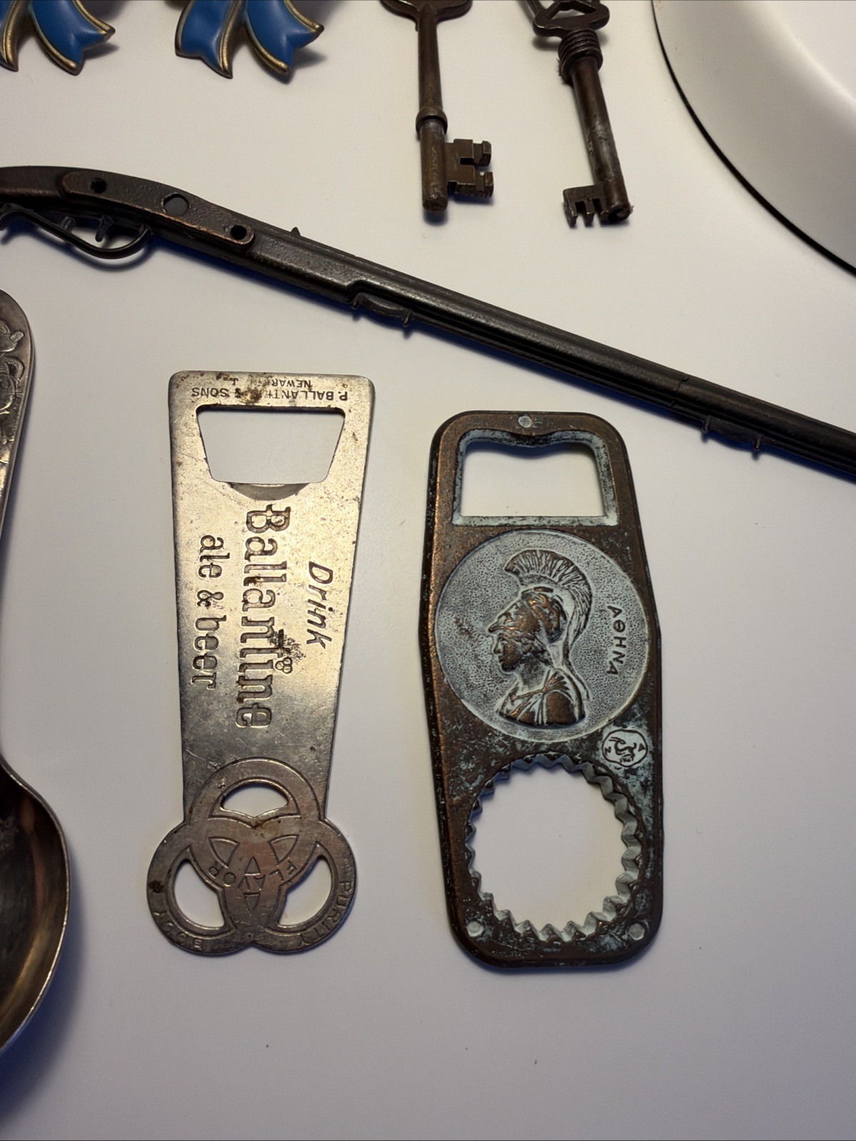 Vintage Metal Junk Drawer Lot Mickey Spoon Gun Skeleton Key 50 Brass Weight Bow