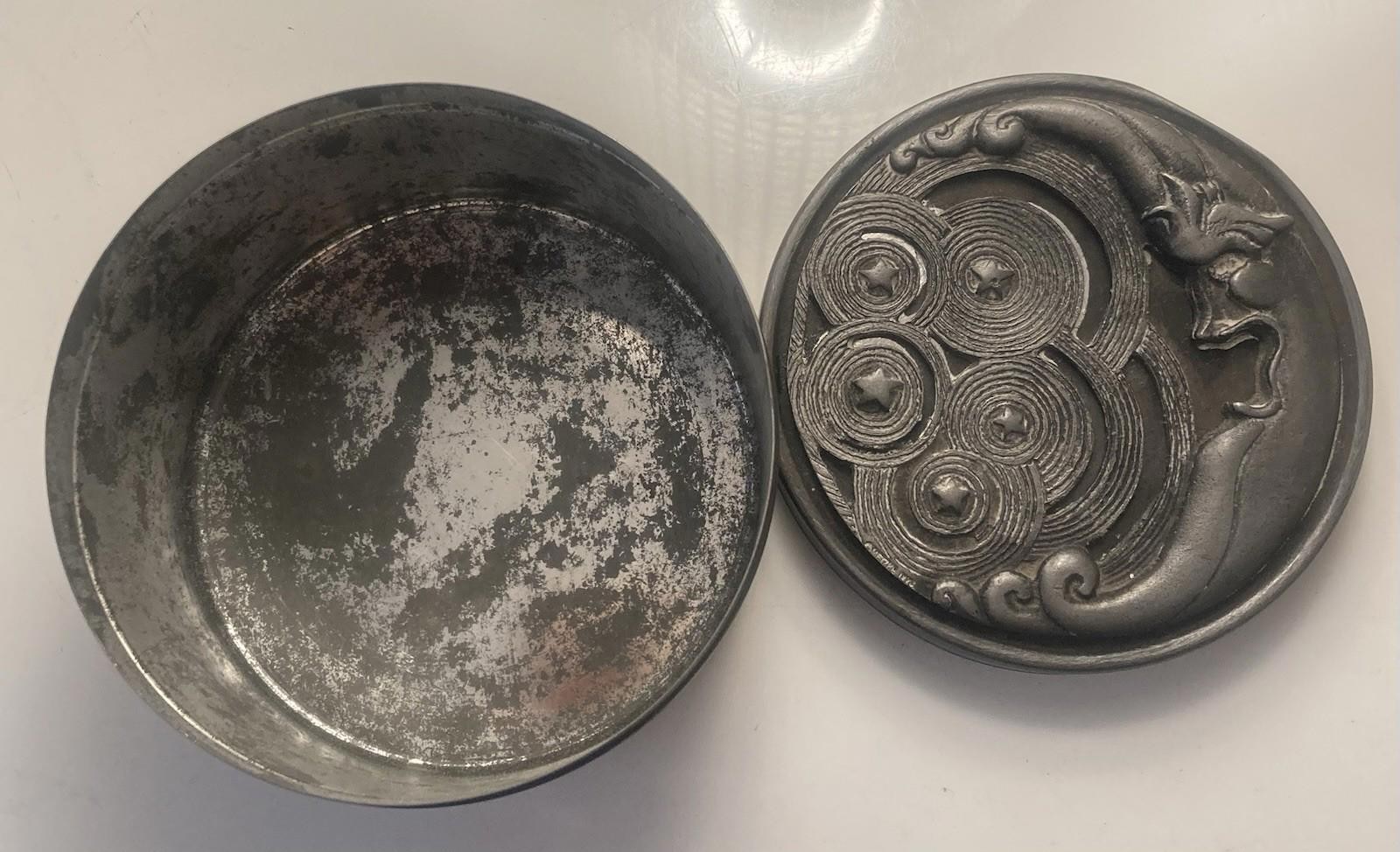 Vintage 2 Metzger Pewter Boxes Celestial Moon/Stars & other Deers w/Patina