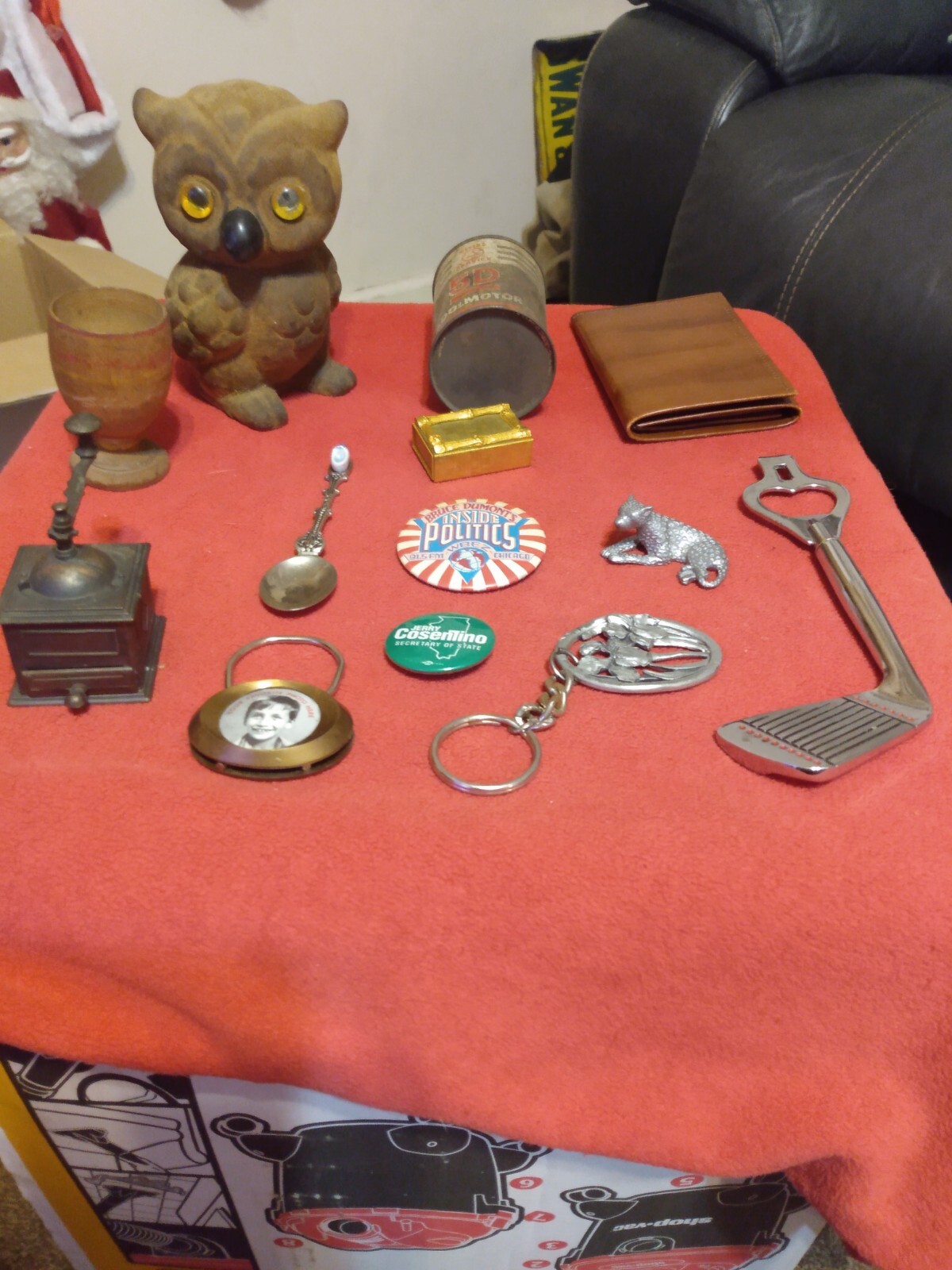 Junk Drawer Lot vintage antique cities service and owl bank plus other treasures