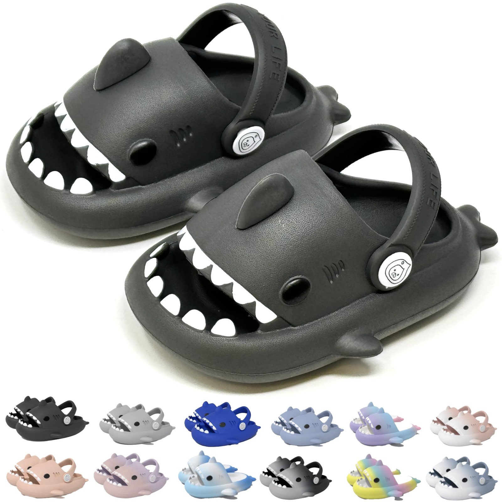 allgala Shark Slides Slippers Dark Grey Non-Slip Open Toe Cushioned Shoes