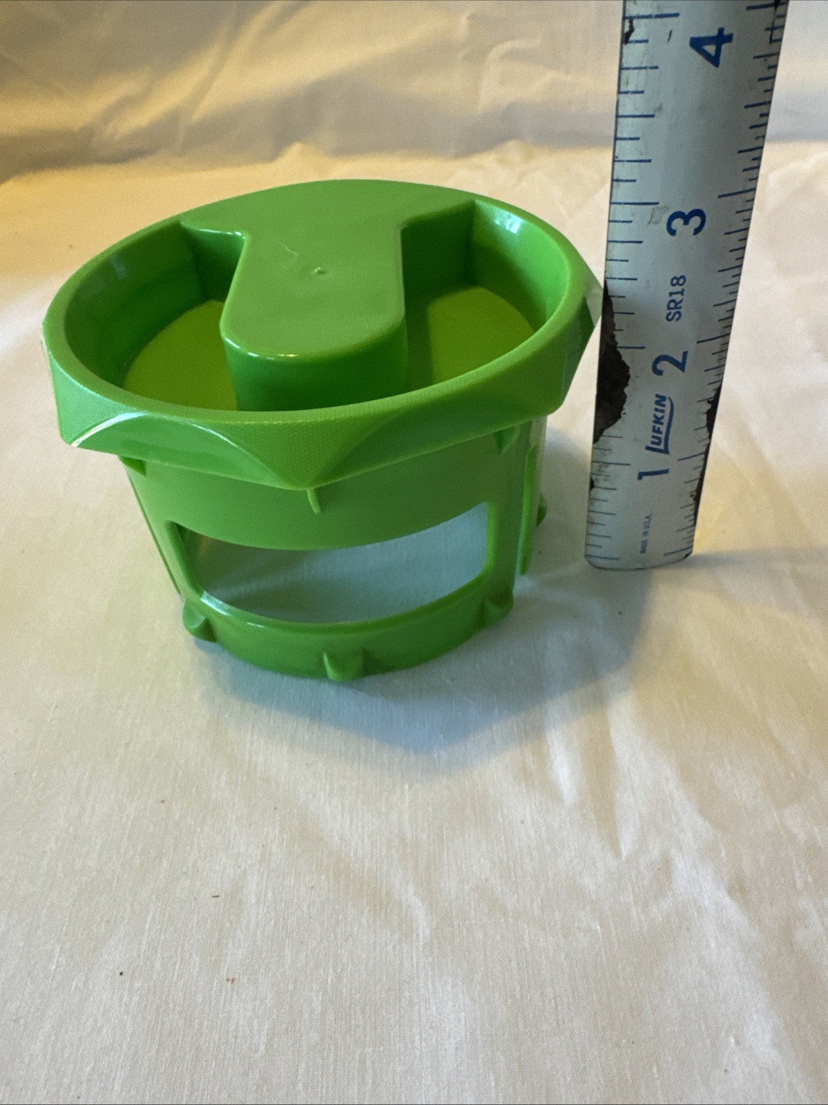 Vintage Pasabahce Turkey Clear Glass Pitcher with Green Lid 7 Sides 9″