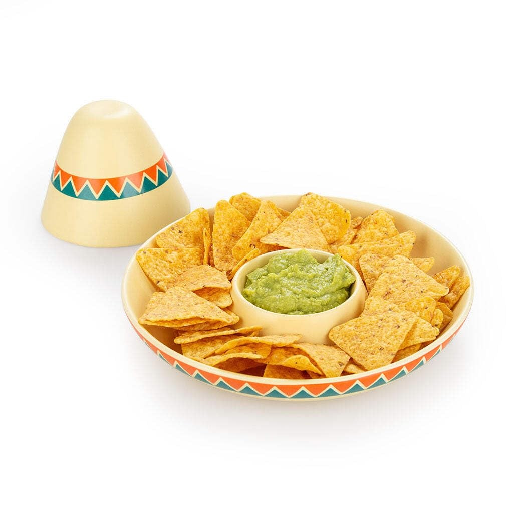 Balvi Mexican Chip and Dip Platter Hand-Painted Ceramic Sombrero Party Tray