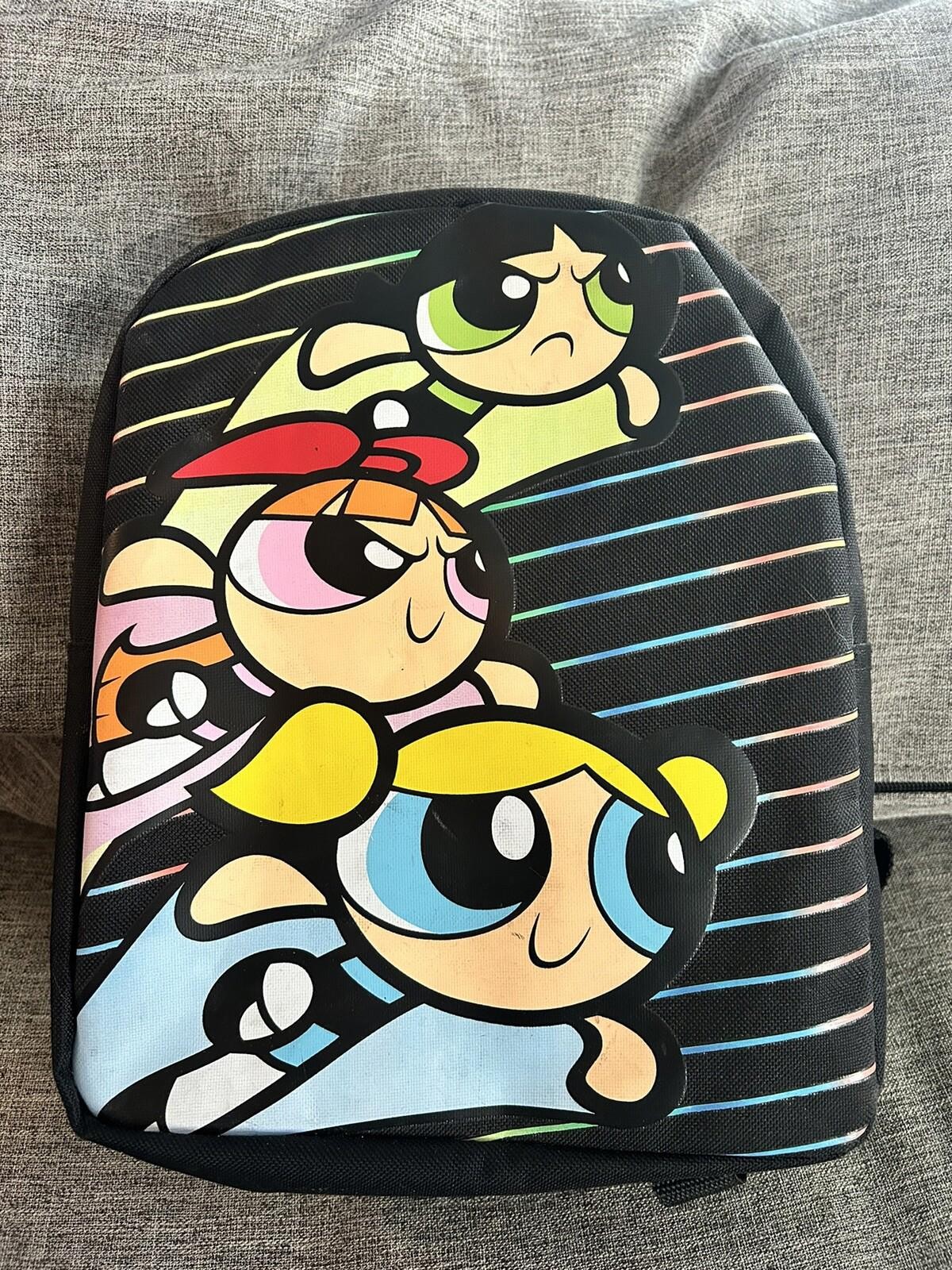 Powerpuff Girls Mini Backpack Black Stripes Flying 12” x 10” x 4”