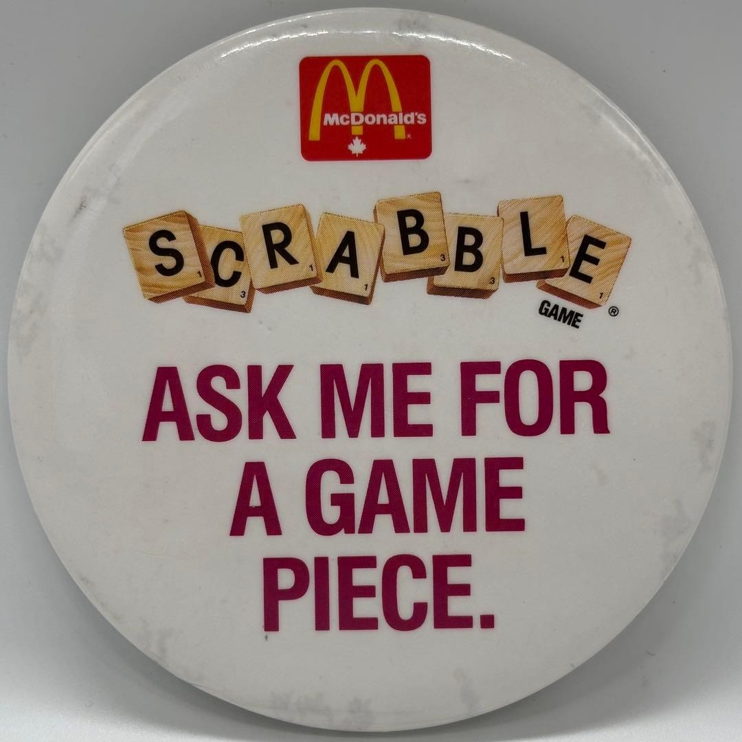 80s Vintage Large Can Badge McDonald’s Scrabble
