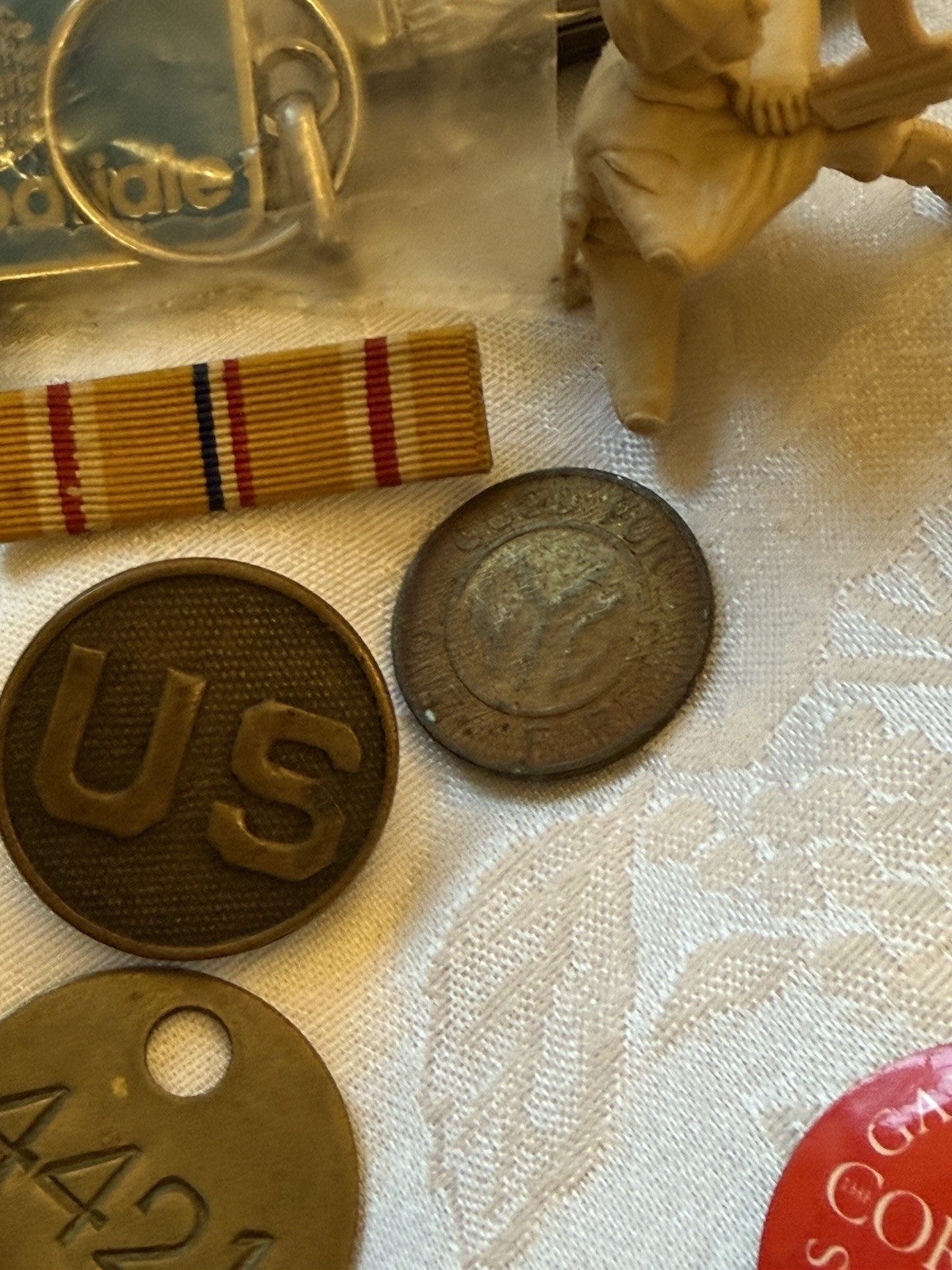 Vintage Lot of Coins, Army pins, Keys Etc