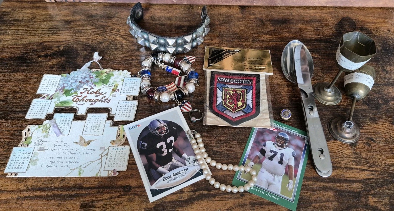 Junk Drawer Lot Jewelry, Cards, Brass, Vinatge Items, and More