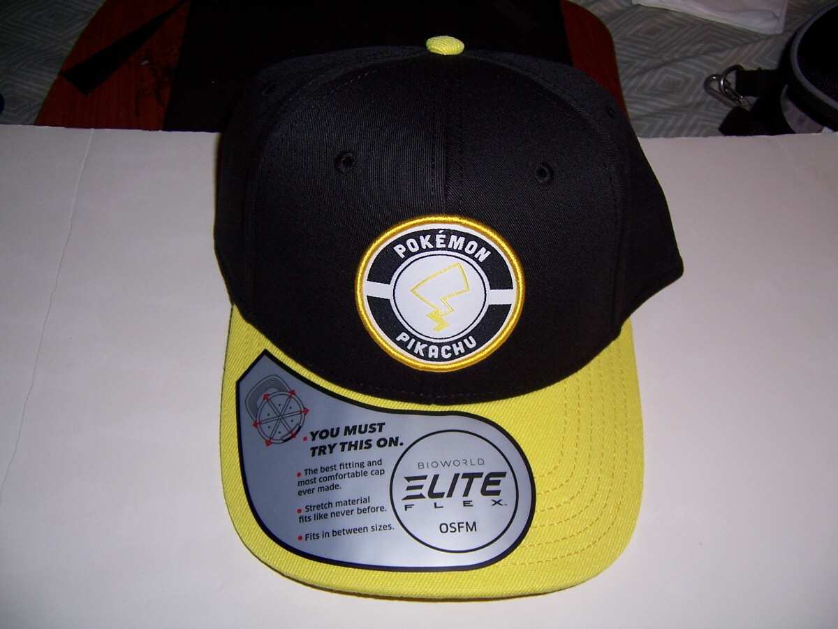 NEW Pokemon Pikachu Yellow Black BIOWORLD Series Elite Flex Patch Cap Hat Rare