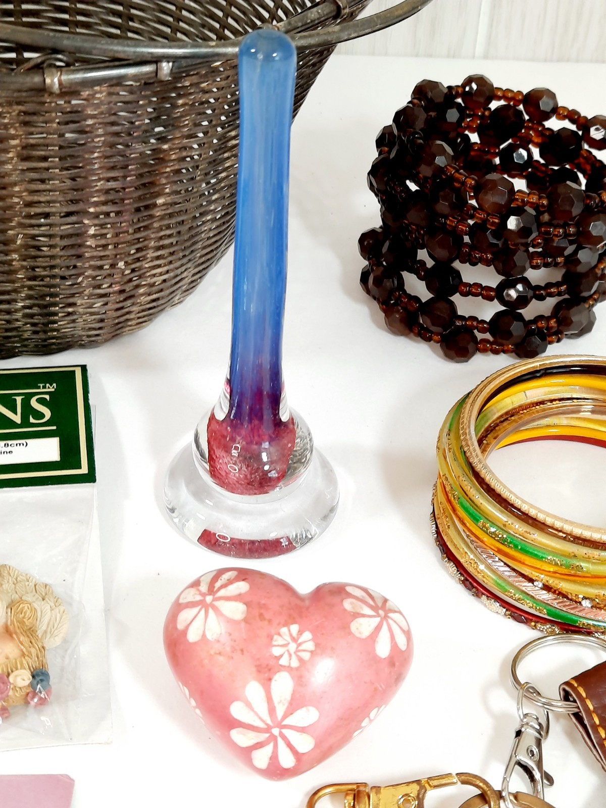 Junk Drawer Lot Women’s Silver Basket Jewelry Collectables Glass Ring Holder